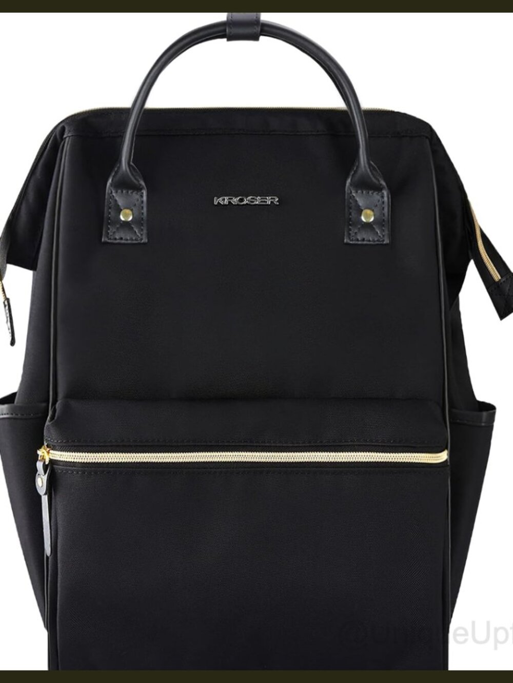 KROSER 17" Laptop Backpack PU Leather Nylon Water Repellent USB Work Bag